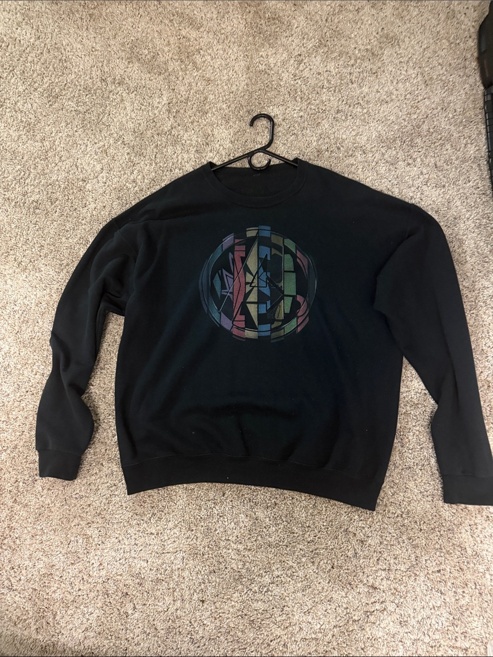 Marvel Black Crewneck Sweater with Multicolor Logo